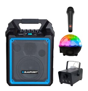 Zestaw do karaoke (Power audio BLAUPUNKT MB06 + Mikrofon JBL PBM100 + Kula świetlna MUSICMATE AB69S + Wytwornica dymu MUSICMATE DM-1)