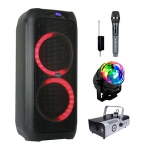 Zestaw do karaoke (Power audio MANTA SPK5310Pro + Mikrofon MUSICMATE S-105 + Kula świetlna MUSICMATE MB5 + Wytwornica dymu LIGHT4ME FM 1200)