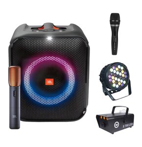 Zestaw do karaoke (Power audio JBL Partybox Encore + Mikrofon MUSICMATE B-13 + Reflektor LIGHT4ME Black Par 30x3W RGBA-UV LED + Wytwornica dymu LIGHT4ME S 700W LED)