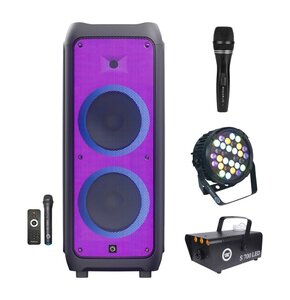 Zestaw do karaoke (Power audio MANTA Phantom SPK 5450 + Mikrofon MUSICMATE B-13 + Reflektor LIGHT4ME Black Par 30x3W RGBA-UV LED + Wytwornica dymu LIGHT4ME S 700W LED)