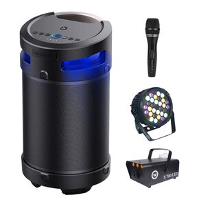 Zestaw do karaoke (Power audio MANTA SPK 5120 + Mikrofon MUSICMATE B-13 + Reflektor LIGHT4ME Black Par 30x3W RGBA-UV LED + Wytwornica dymu LIGHT4ME S 700W LED)
