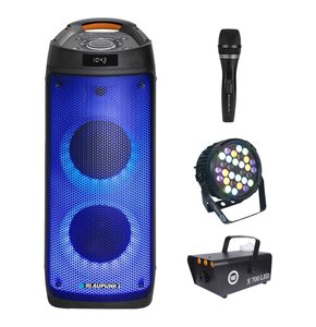 Zestaw do karaoke (Power audio BLAUPUNKT PB06DB + Mikrofon MUSICMATE B-13 + Reflektor LIGHT4ME Black Par 30x3W RGBA-UV LED + Wytwornica dymu LIGHT4ME S 700W LED)