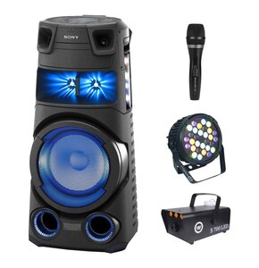 Zestaw do karaoke (Power audio SONY MHC-V73D + Mikrofon MUSICMATE B-13 + Reflektor LIGHT4ME Black Par 30x3W RGBA-UV LED + Wytwornica dymu LIGHT4ME S 700W LED)