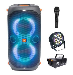 Zestaw do karaoke (Power audio JBL PartyBox 110 + Mikrofon MUSICMATE B-13 + Reflektor LIGHT4ME Black Par 30x3W RGBA-UV LED + Wytwornica dymu LIGHT4ME S 700W LED)