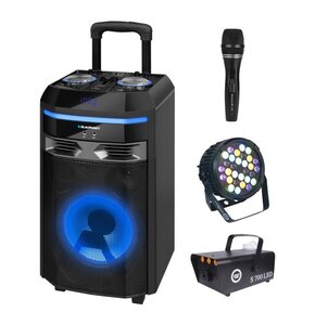 Zestaw do karaoke (Power audio BLAUPUNKT PS6 + Mikrofon MUSICMATE B-13 + Reflektor LIGHT4ME Black Par 30x3W RGBA-UV LED + Wytwornica dymu LIGHT4ME S 700W LED)