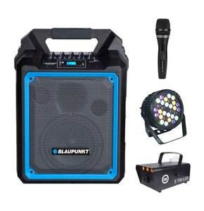 Zestaw do karaoke (Power audio BLAUPUNKT MB06 + Mikrofon MUSICMATE B-13 + Reflektor LIGHT4ME Black Par 30x3W RGBA-UV LED + Wytwornica dymu LIGHT4ME S 700W LED)