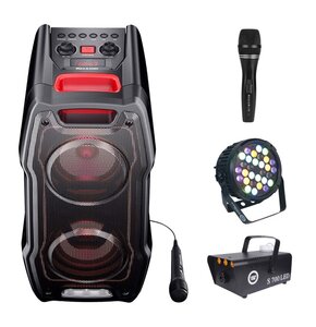 Zestaw do karaoke (Power audio SHARP PS-929 + Mikrofon MUSICMATE B-13 + Reflektor LIGHT4ME Black Par 30x3W RGBA-UV LED + Wytwornica dymu LIGHT4ME S 700W LED)