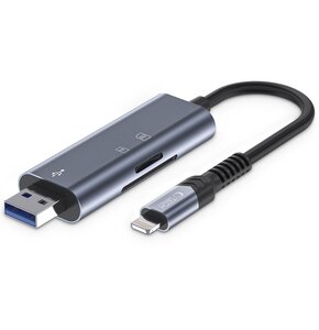 Czytnik kart TECH-PROTECT SD & Micro SD Ultraboost Llightning & USB-A Szary