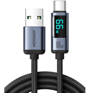 Kabel USB-A - USB-C JOUROOM z wyświetlaczem LCD 1.2 m 66W Czarny