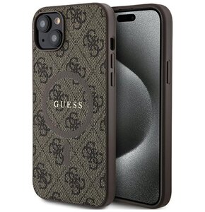 Etui GUESS 4G Collection Leather Metal Logo MagSafe do Apple iPhone 14 Plus/15 Plus Brązowy