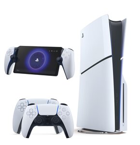 Konsola SONY PlayStation 5 Slim + 2 Kontrolery SONY DualSense Biały + Kontroler SONY PlayStation Portal Biało-czarny