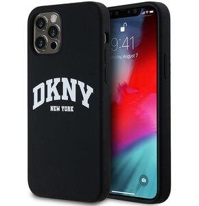 Etui DKNY Liquid Silicone White Printed Logo MagSafe do Apple iPhone 12/12 Pro Czarny