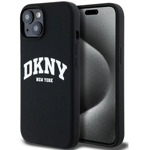 Etui DKNY Liquid Silicone White Printed Logo MagSafe do Apple iPhone 14 Plus/15 Plus Czarny