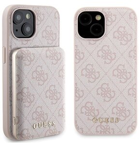 Etui GUESS 4G Metal Logo do Apple iPhone 15 + Powerbank 5000mAh MagSafe Różowy