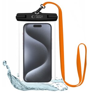 Etui wodoodporne TECH-PROTECT UWC7 Universal Waterproof Czarno-pomarańczowy