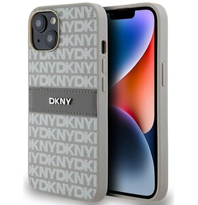 Etui DKNY Leather Mono Stripe & Metal Logo do Apple iPhone 13/14/15 Beżowy