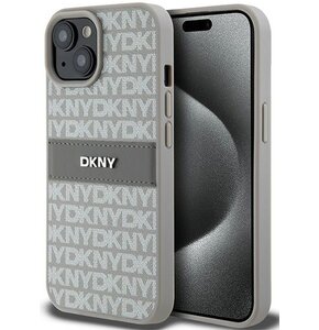 Etui DKNY Leather Mono Stripe & Metal Logo do Apple iPhone 14 Plus/15 Plus Beżowy