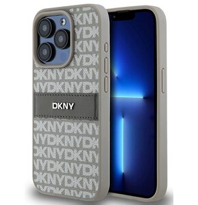 Etui DKNY Leather Mono Stripe & Metal Logo do Apple iPhone 15 Pro Beżowy
