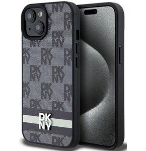 Etui DKNY Leather Checkered Mono Pattern & Printed Stripes do Apple iPhone 13/14/15 Czarny