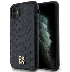 Etui DKNY Leather Monogram Pattern Metal Logo MagSafe do Apple iPhone 11/Xr Czarny