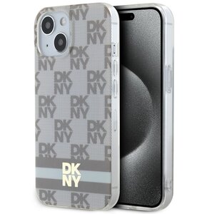 Etui DKNY Hardcase IML Checkered Mono Pattern & Printed Stripes do Apple iPhone 13/14/15 Beżowy