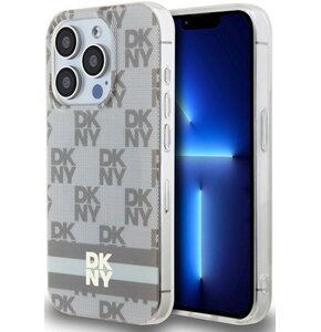 Etui DKNY IML Checkered Mono Pattern & Printed Stripes MagSafe do Apple iPhone 15 Pro Beżowy