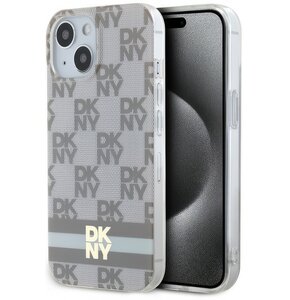 Etui DKNY IML Checkered Mono Pattern & Painted Stripes MagSafe do Apple iPhone 13/14/15 Beżowy