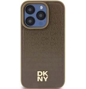 Etui DKNY Leather Pattern Metal Logo MagSafe do Apple iPhone 14 Plus/15 Plus Brązowy