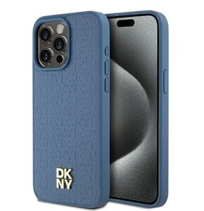Etui DKNY Leather Monogram Pattern Metal Logo MagSafe do Apple iPhone 15 Pro Max Niebieski