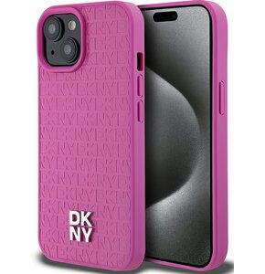 Etui DKNY Leather Pattern Metal Logo MagSafe do Apple iPhone 13/14/15 Różowy