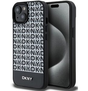 Etui DKNY Leather Printed Pattern Metal Logo MagSafe do Apple iPhone 13/14/15 Czarny