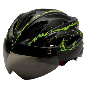 Kask rowerowy URBAN PRIME UP-HLM-EBK-BG Czarno-zielony MTB (rozmiar L) + Magnetyczne okulary przeciwsłoneczne