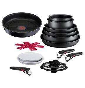 Zestaw patelni TEFAL Ingenio Eco Resist (13 elementów) + Patelnia grillowa TEFAL Ingenio Unlimited L8584074 26 cm + Rączka uniwersalna TEFAL Ingenio L9863153