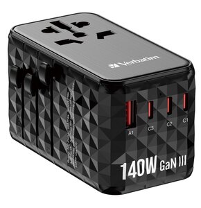 Adapter podróżny VERBATIM UTA-10 USB-A 3 x USB-C PD QC 4+ (Globalny)