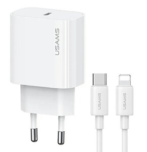 Ładowarka sieciowa USAMS T65 OYXLTZ02 20W Biały + Kabel UBS-C - Lightning