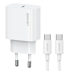 Ładowarka sieciowa USAMS T65 OYXLTZ01 20W Biały + kabel USB-C - USB-C