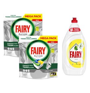 Kapsułki do zmywarki FAIRY Platinum All in One Lemon - 226 szt. + Płyn do mycia naczyń FAIRY Cytryna 1350 ml