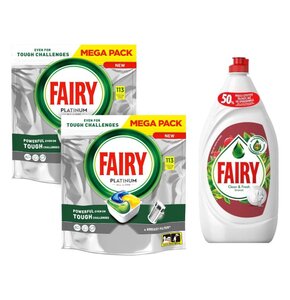Kapsułki do zmywarki FAIRY Platinum All in One Lemon - 226 szt. + Płyn do mycia naczyń FAIRY Clean & Fresh Granat 1350 ml