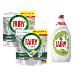 Kapsułki do zmywarki FAIRY Platinum All in One Lemon - 226 szt. + Płyn do mycia naczyń FAIRY Apple 1350 ml
