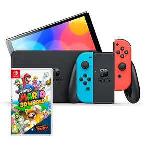 Konsola NINTENDO Switch Oled Czerwono-niebieska + Super Mario 3D World + Bowser's Fury Gra NINTENDO SWITCH