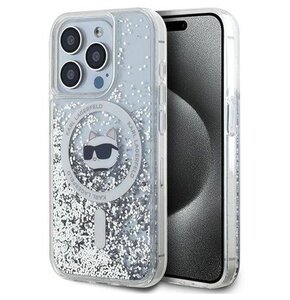 Etui KARL LAGERFELD Liquid Glitter Choupette Head Magsafe do Apple iPhone 15 Pro Transparentny