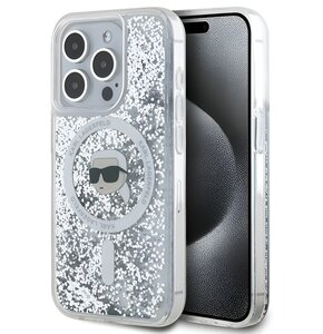 Etui KARL LAGERFELD Liquid Glitter Karl Head Magsafe do Apple iPhone 15 Pro Max Transparentny
