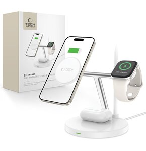 Ładowarka indukcyjna TECH-PROTECT QI15W-A35 3w1 Magnetic MagSafe Biały