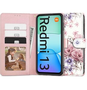 Etui TECH-PROTECT Wallet do Xiaomi Redmi 13 Kwiaty