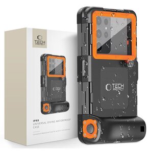 Etui wodoodporne TECH-PROTECT IPX8 Universal Diving Waterproof Case Czarno-pomarańczowy