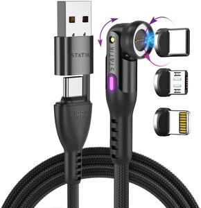 Kabel USB/USB-C - USB-C/Micro-USB/Lightning STATIK 360 Pro 3w1 Magnetyczny 1 m Czarny