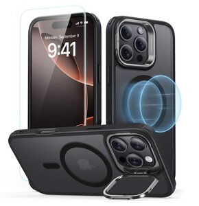 Etui ESR Classic Hybrid Kickstand HaloLock MagSafe + Tempered Glass do Apple iPhone 16 Pro Czarny mat