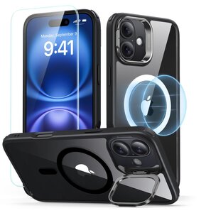 Etui ESR Classic Hybrid Kickstand HaloLock MagSafe + Tempered Glass do Apple iPhone 16 Przezroczysto-czarny