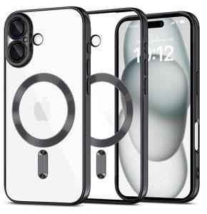 Etui TECH-PROTECT MagFlex MagSafe do Apple iPhone 16 Przezroczysto-czarny (błyszczący)