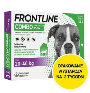 Roztwór do nakrapiania dla psów FRONTLINE Combo L (20 - 40 kg) 3 x 2.68 ml Ochrona przez 12 tygodni
